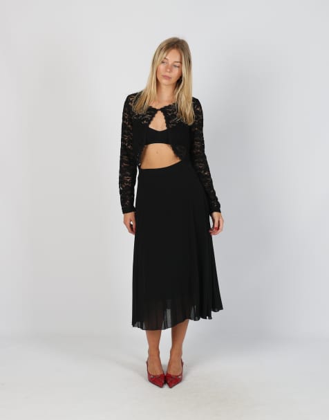 Vintage Unbranded XXS woven midi skirt in black - view 1