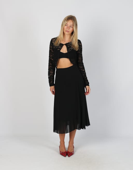 Vintage Unbranded XXS woven midi skirt in black