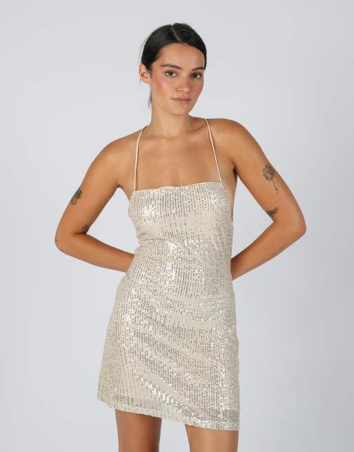 Vintage Unbranded XXS woven mini dress in beige, 2 of 4