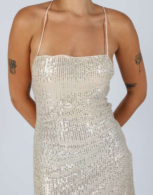 Vintage Unbranded XXS woven mini dress in beige, 4 of 4