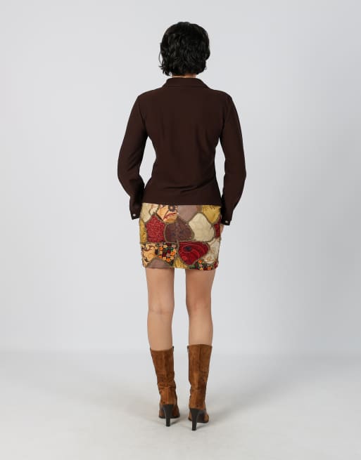 Vintage Unbranded XXS woven mini skirt in burgundy red, 3 of 4