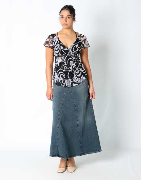 Vintage United Colours of Benetton M denim maxi skirt navy blue - view 1