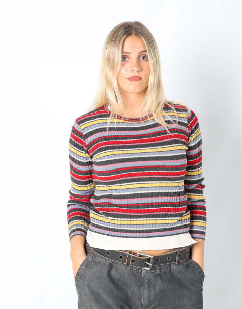 Vintage United Colours of Benetton M knitted top in multi colured - view 1