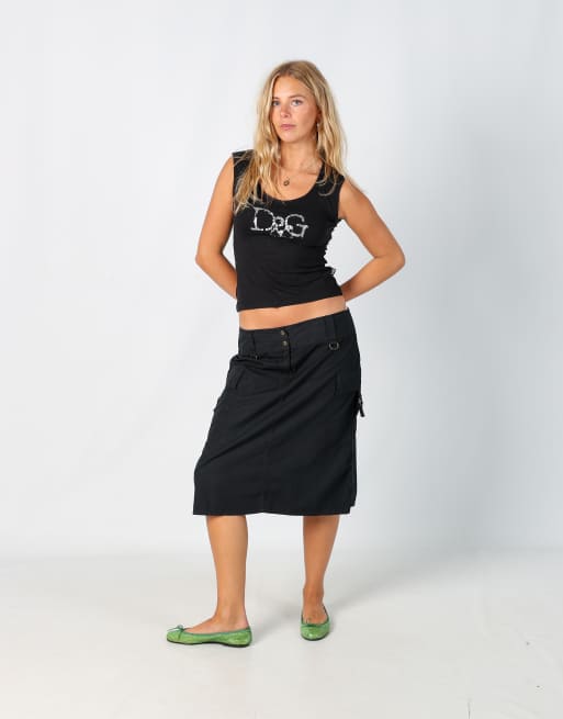 Vintage United Colours of Benetton M woven midi skirt in black