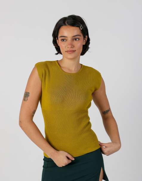 Vintage United Colours of Benetton S knitted vest in mustard yellow - view 1