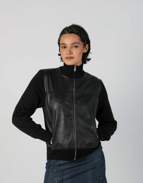 Vintage United Colours of Benetton S leather jacket in black - view 1