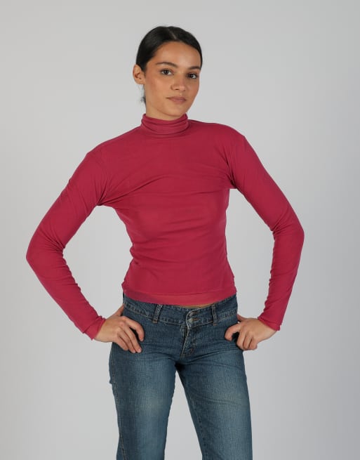 Vintage United Colours of Benetton S mesh top in pink, 3 of 4