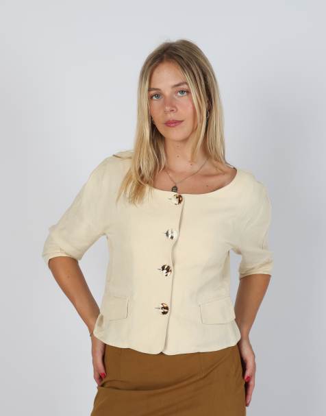 Vintage United Colours of Benetton S woven jacket in cream - view 1
