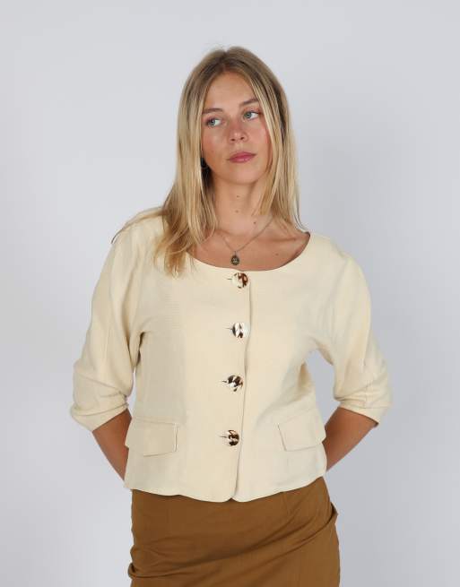 Vintage United Colours of Benetton S woven jacket in cream, 3 of 4