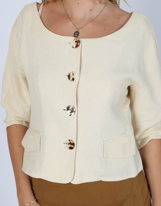 Vintage United Colours of Benetton S woven jacket in cream, 4 of 4