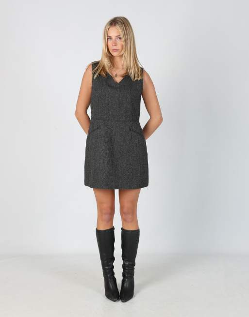 Vintage United Colours of Benetton S woven midi dress in grey