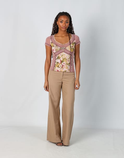 Vintage United Colours of Benetton S woven trousers in tan - view 1