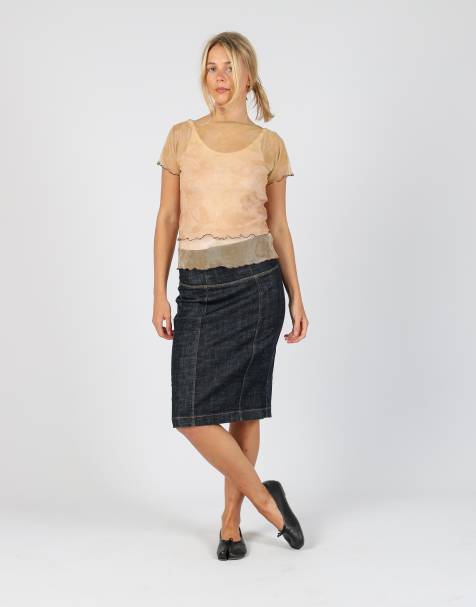 Vintage United Colours of Benetton XS denim midi skirt in blue - view 1