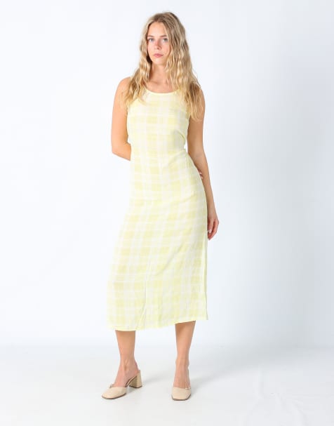 Vintage United Colours of Benetton XS woven maxi dress in yellow - view 1