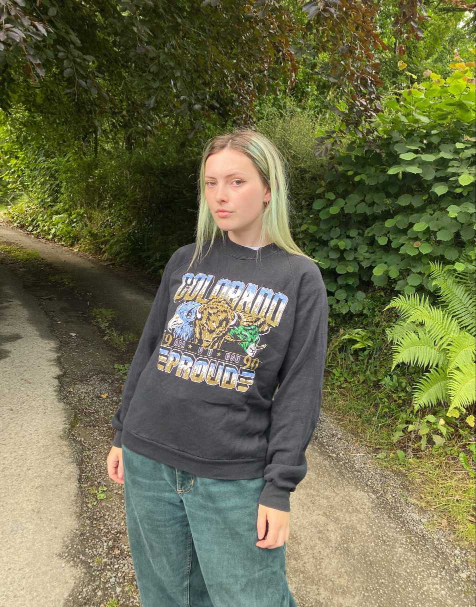 Vintage USA Colorado Graphic Sweatshirt In Black