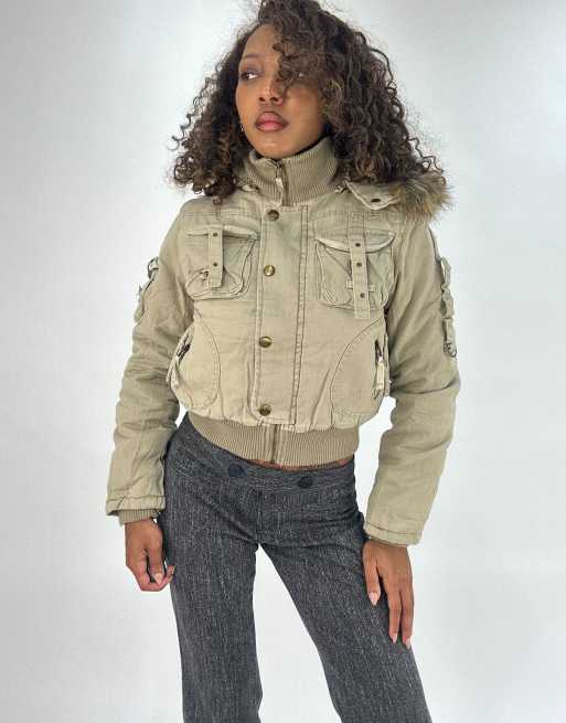 Vintage utility bomber jacket in beige
