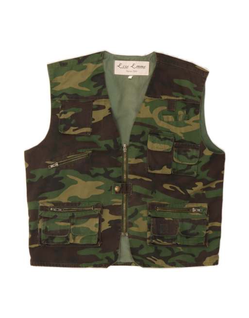 Vintage Utility Gilet UK 40 Large In Green Camouflage