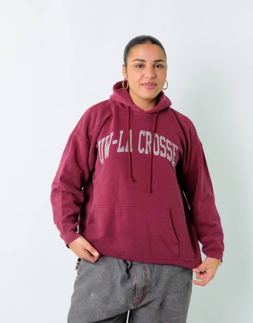 Vintage UW-LA Crosse L Hoodie Burgundy Red