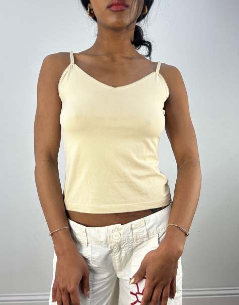 Vintage v neck cami top in yellow - view 1