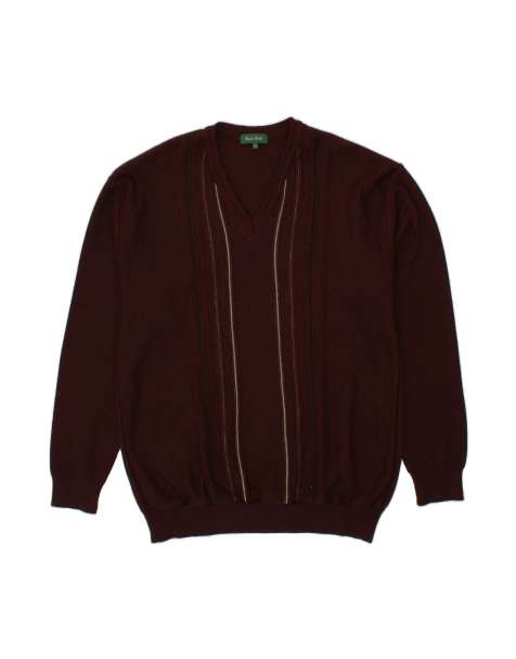 Vintage V-neck Jumper Sweater 2XL In Burgundy Striped - view 1