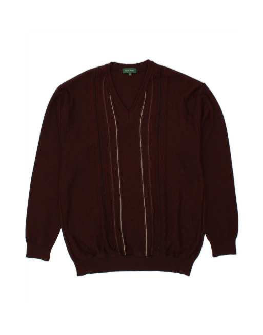 Vintage V-neck Jumper Sweater 2XL In Burgundy Striped