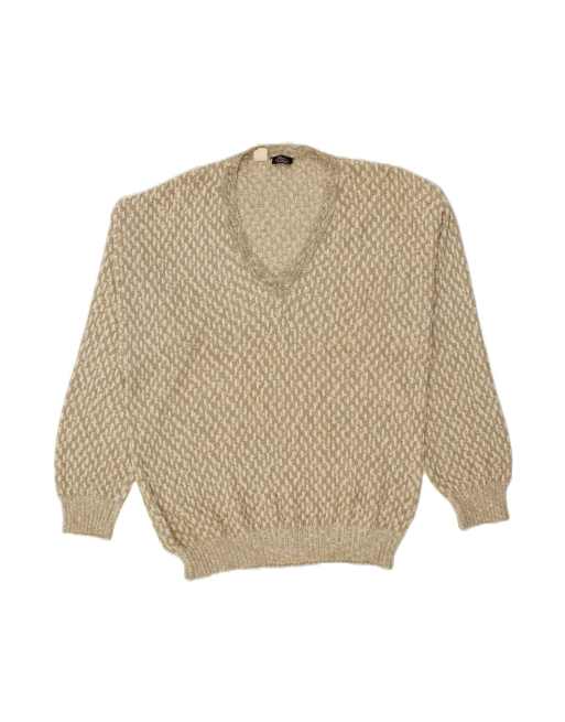 Vintage V-neck Jumper Sweater EU 52/54 XL In Beige Geometric