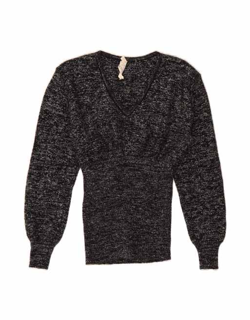 Vintage V-neck Jumper Sweater It 42 Medium In Black