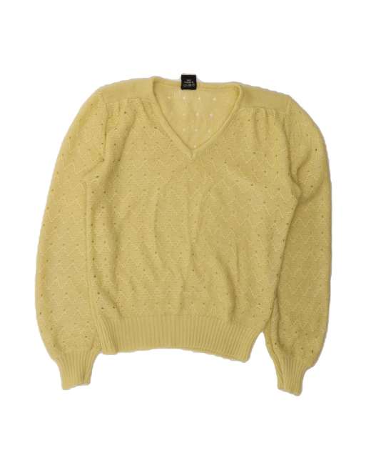 Vintage V-neck Jumper Sweater It 42 Medium In Yellow