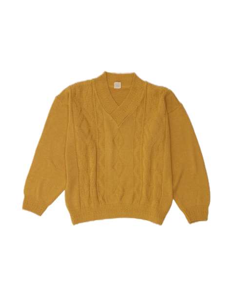 Vintage V-neck Jumper Sweater It 48/50 XL In Yellow Argyle/diamond - view 1