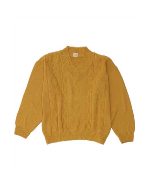 Vintage V-neck Jumper Sweater It 48/50 XL In Yellow Argyle/diamond