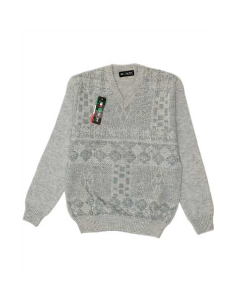Vintage V-neck Jumper Sweater It 48 Medium In Grey - view 1