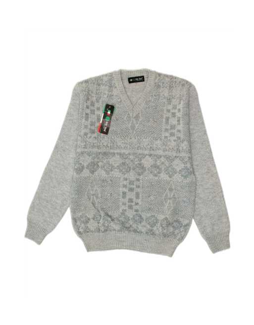 Vintage V-neck Jumper Sweater It 48 Medium In Grey