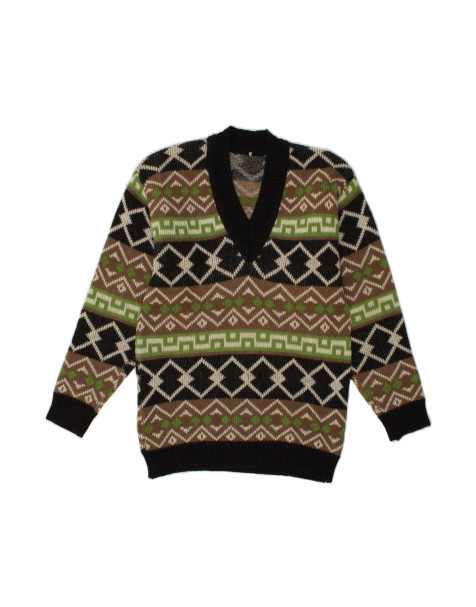 Vintage V-neck Jumper Sweater It 48 Medium In Multicoloured Geometric - view 1