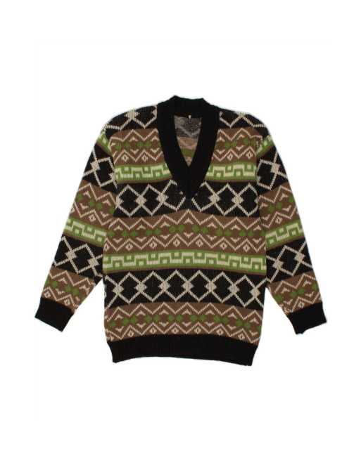 Vintage V-neck Jumper Sweater It 48 Medium In Multicoloured Geometric