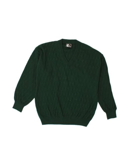 Vintage V-neck Jumper Sweater It 48 XL In Green Argyle/diamond