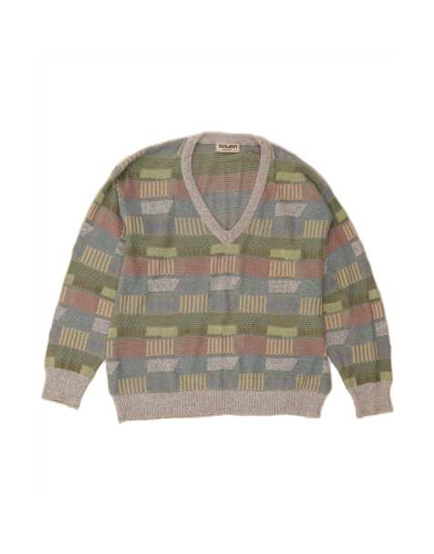 Vintage V-neck Jumper Sweater It 48 XL In Multicoloured Geometric - view 1
