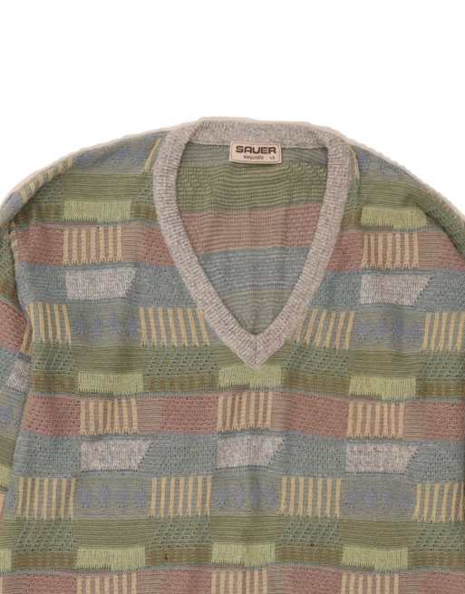 Vintage V-neck Jumper Sweater It 48 XL In Multicoloured Geometric, 3 of 4