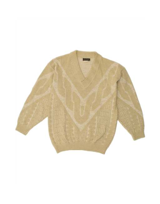 Vintage V-neck Jumper Sweater It 50/52 Medium In Beige