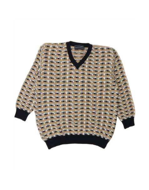 Vintage V-neck Jumper Sweater It 50 Medium In Grey Check - view 1