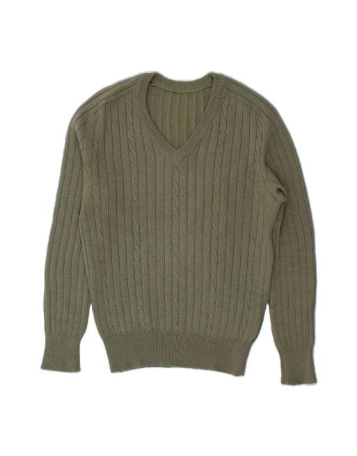 Vintage V-neck Jumper Sweater It 50 Medium In Khaki