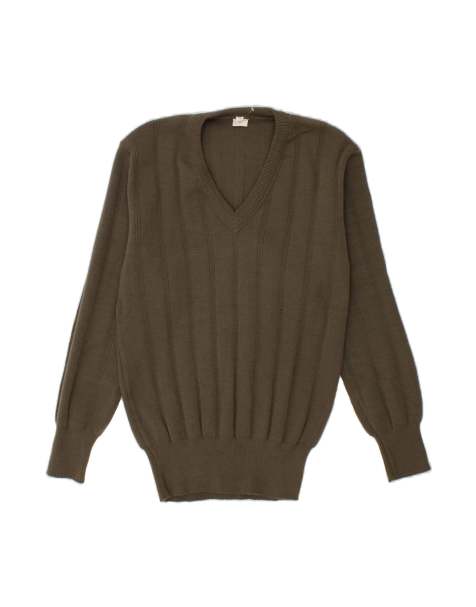 Vintage V-neck Jumper Sweater It 52 2XL In Khaki - view 1