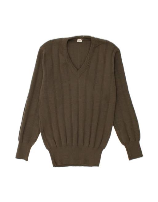 Vintage V-neck Jumper Sweater It 52 2XL In Khaki