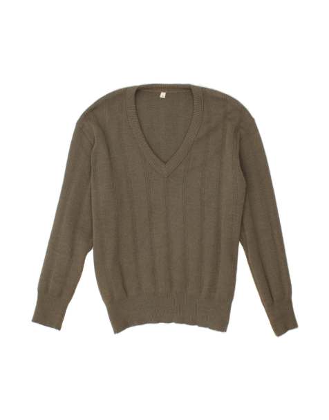 Vintage V-neck Jumper Sweater It 52 2XL In Khaki - view 1