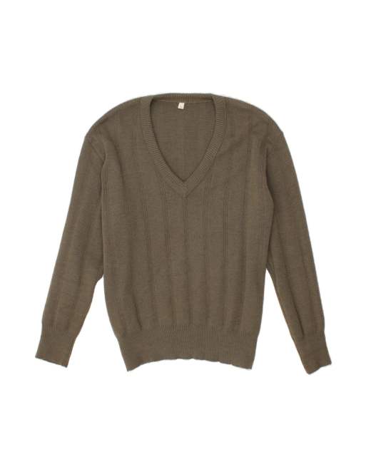 Vintage V-neck Jumper Sweater It 52 2XL In Khaki