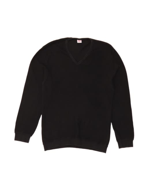 Vintage V-neck Jumper Sweater It 52 Large In Black