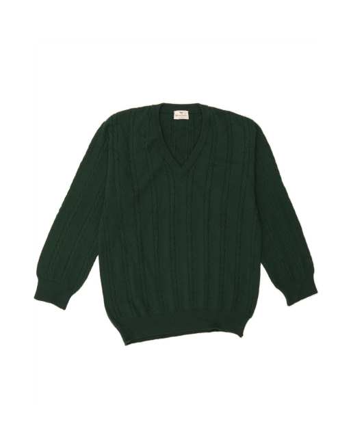 Vintage V-neck Jumper Sweater It 52 Large In Green Merino Wool