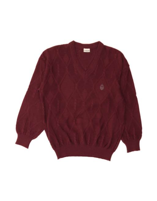 Vintage V-neck Jumper Sweater It 52 Large In Maroon