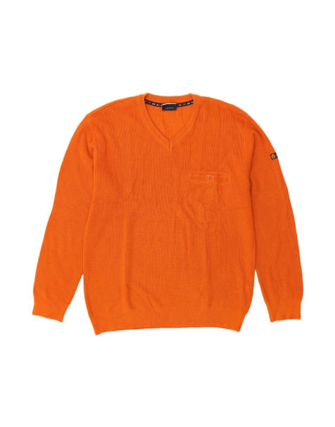 Vintage V-neck Jumper Sweater It 52 Large In Orange Wool - view 1