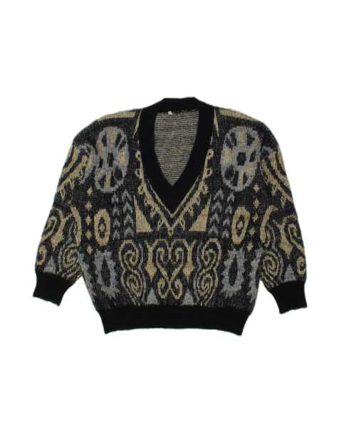 Vintage V-neck Jumper Sweater It 54 XL In Blue Fair Isle - view 1