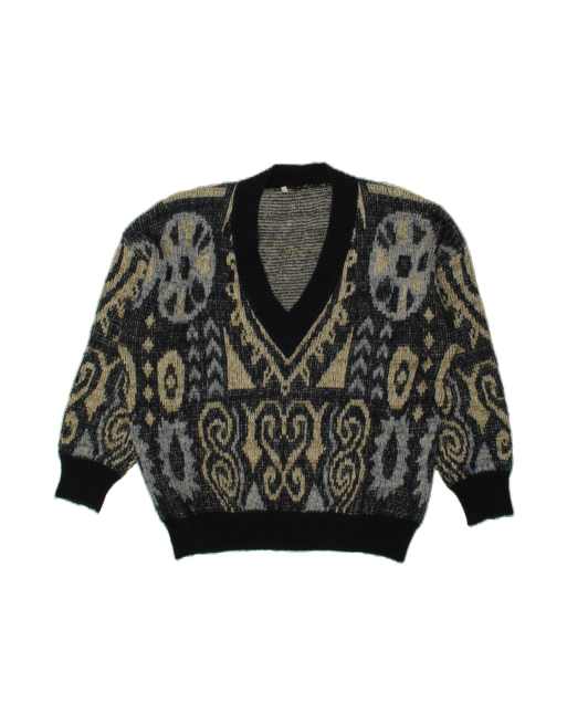 Vintage V-neck Jumper Sweater It 54 XL In Blue Fair Isle